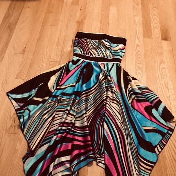 Strapless summer dress, colourful, rayon&cotton - Picture 5 of 8